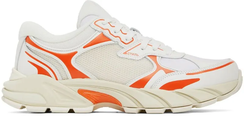 Heron Preston White & Orange Block Stepper Low-Top (HMIA027S22FAB0010120)