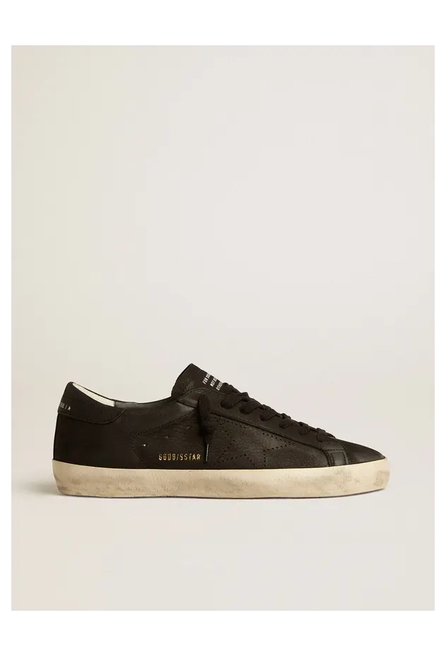 Golden Goose Super-Star In Black Nubuck With Perforated Star And Black Nubuck Heel Tab (GMF00105.F005223.90100)