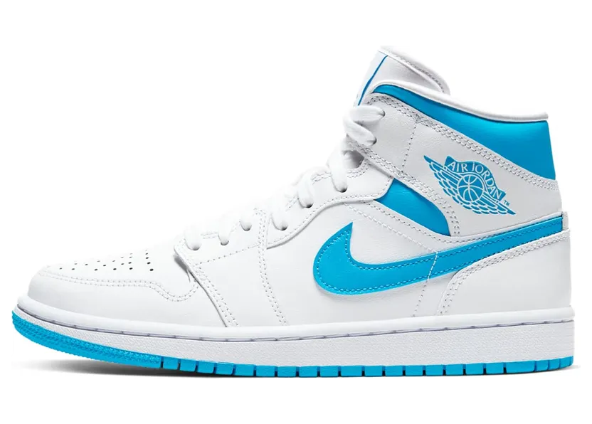 Jordan 1 Mid UNC – “White / University Blue / White” (W)