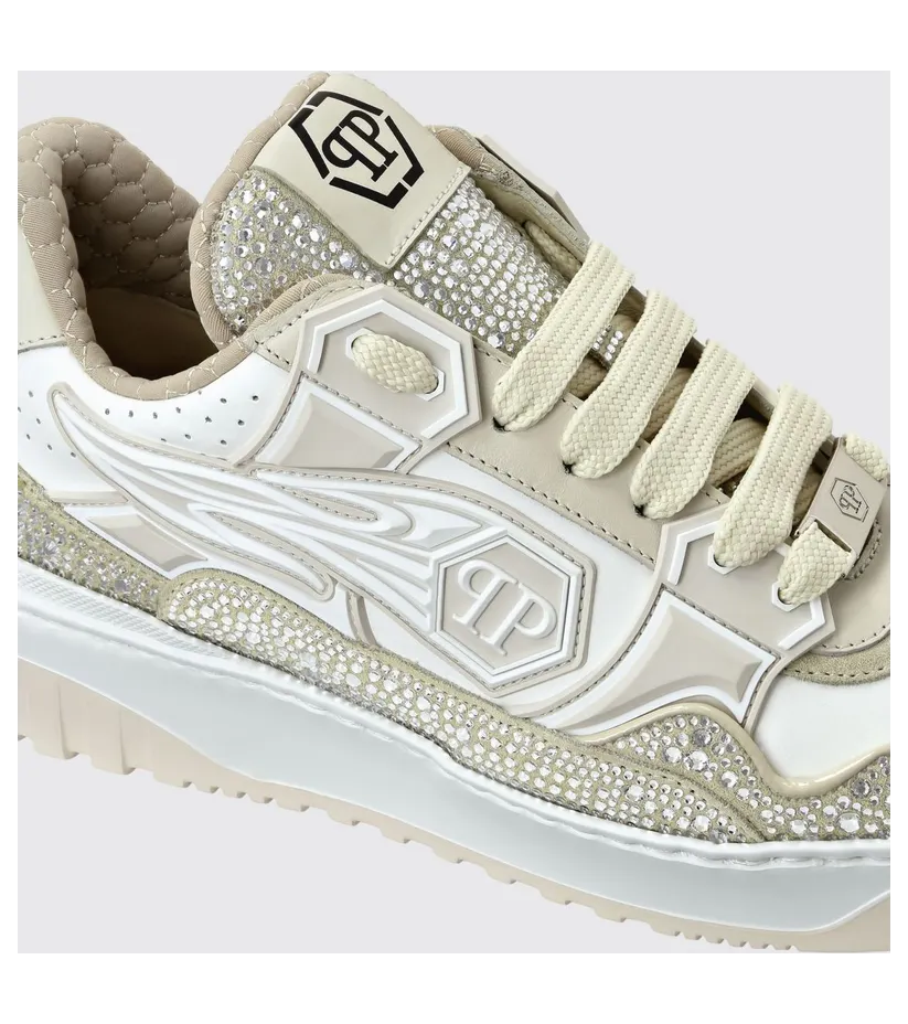 Philipp plein Leather and Rhinestone Sneakers White 2 (SAESWSC2763PLE010N0106) (3)