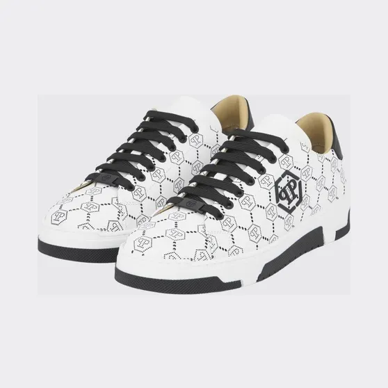 Philipp plein Low-Top Leather Sneakers with Rhinestone Hexagon Logo Black 1 (PAESUSC0770PLE010N02)