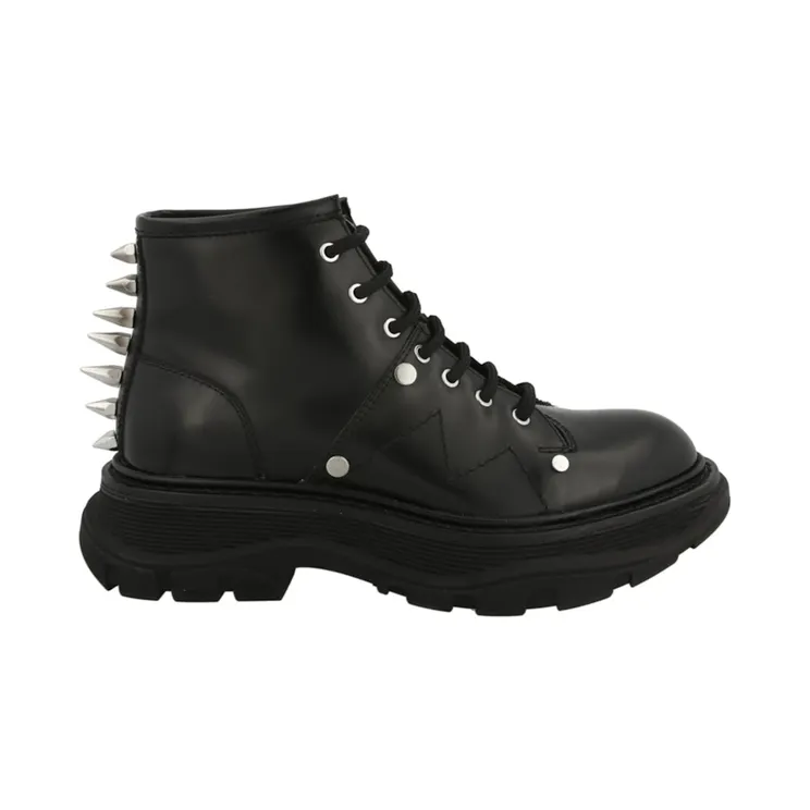 Alexander McQueen Tread Slick Lace Up Boots Black Silver (685692WHZ851081)