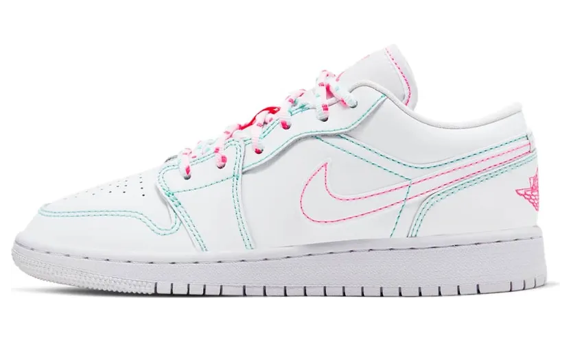 Air Jordan 1 Low White Green Pink (GS) (554723-101)