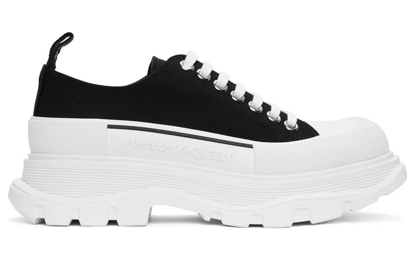 Alexander McQueen Black and White Canvas Platform Sneakers (604257W4L32)