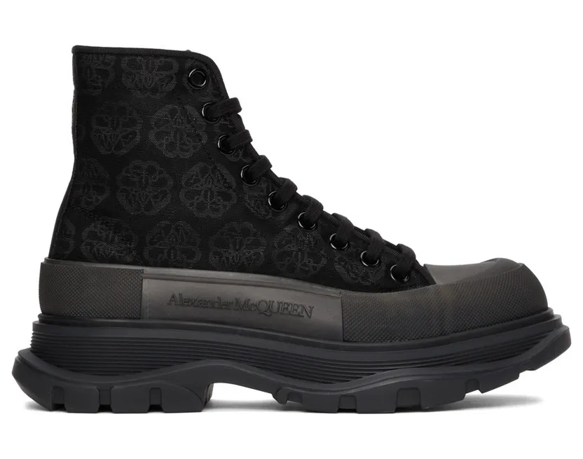 Alexander McQueen Black Floral Tread Slick High (662675W4Q32)