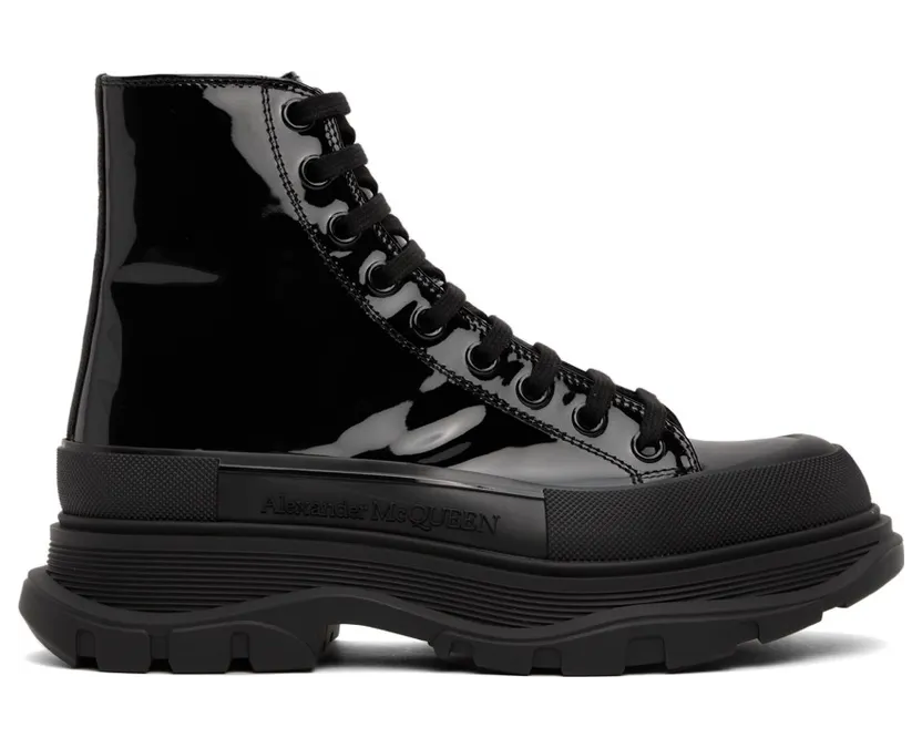 Alexander McQueen Black Patent Tread Slick High (668775WIA35)
