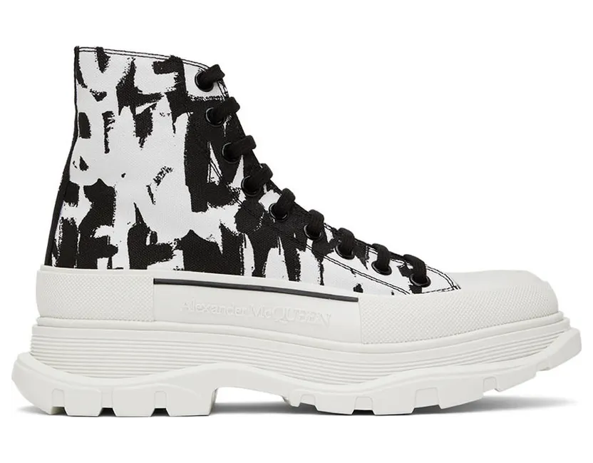 Alexander McQueen Black & White Graffiti Tread Slick (705667W4TG4)