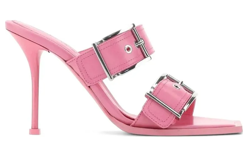 Alexander McQueen Buckles Leather Heel 10cm Sandals Pink (709990 WHSWD 5482)