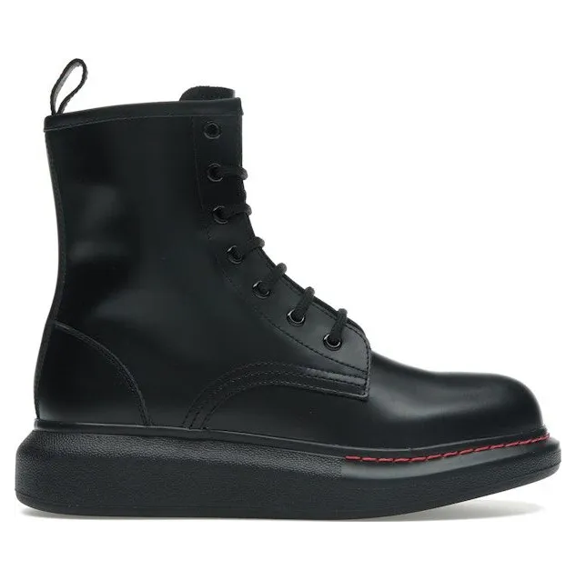 Alexander McQueen Glossed-Leather Platform Ankle Boot Black Red (586394WHX511000)