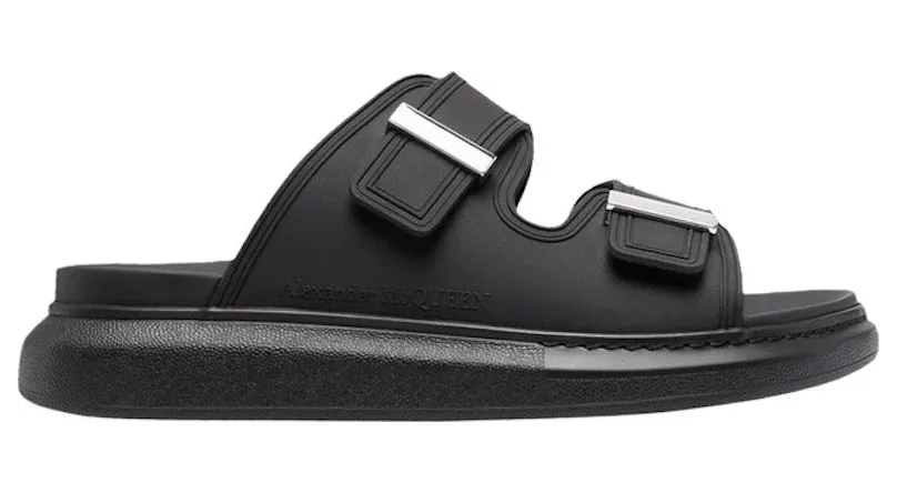 Alexander McQueen Hybrid Buckled Rubber Sandals Black Silver (650784WHXZE1081)