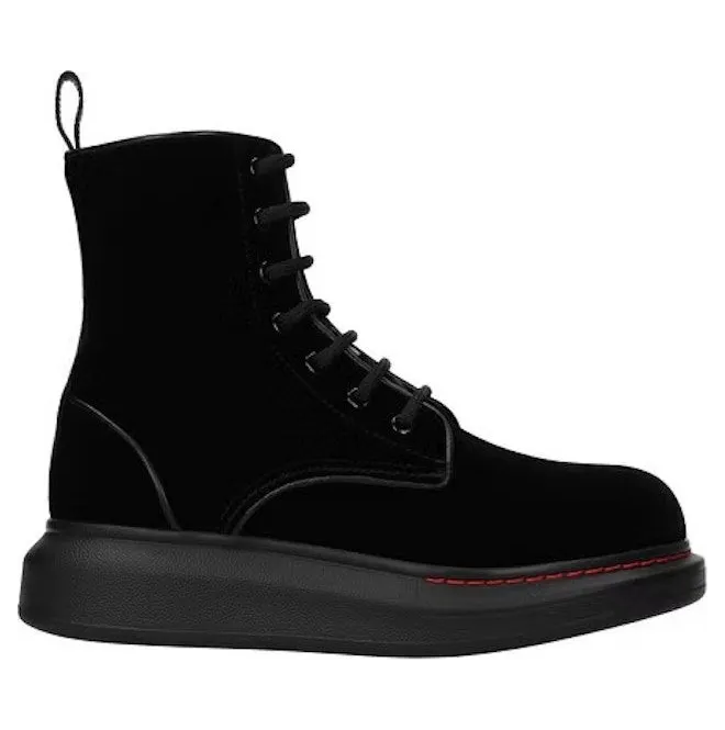 Alexander Mcqueen Hybrid Lace Up Boot Velvet Black (586395W4IKX1000)