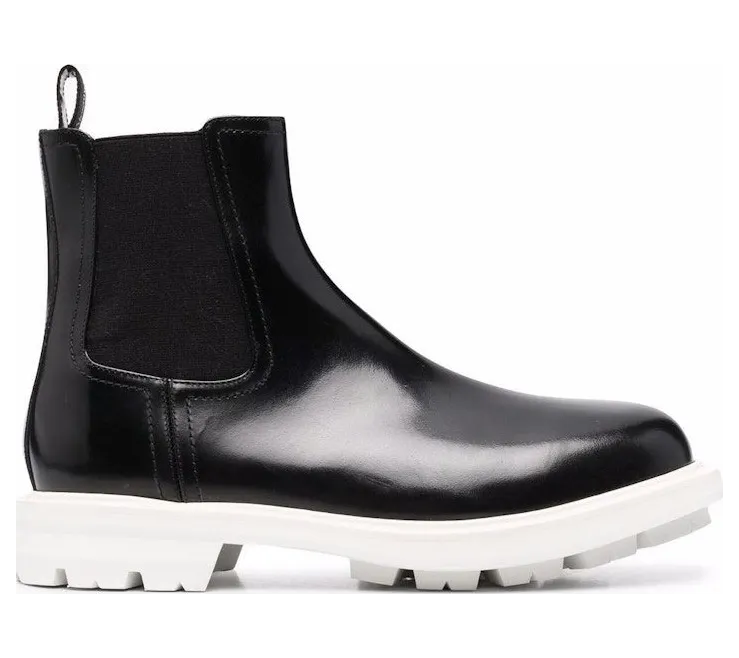 Alexander McQueen Leather Chelsea Boots Black White (683568WHZ8C1053)