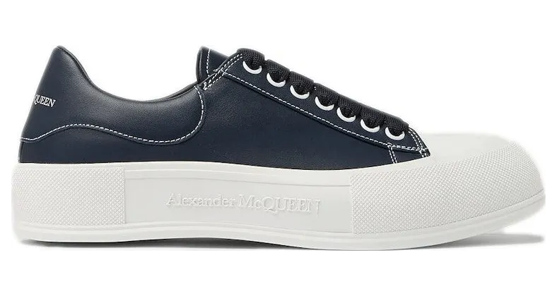 Alexander McQueen Leather Deck Plimsoll Navy Blue (667817WIABK4472)