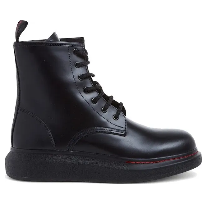 Alexander McQueen Leather Wedge Lace-Up Boot Black (586191 WHX51 1000)