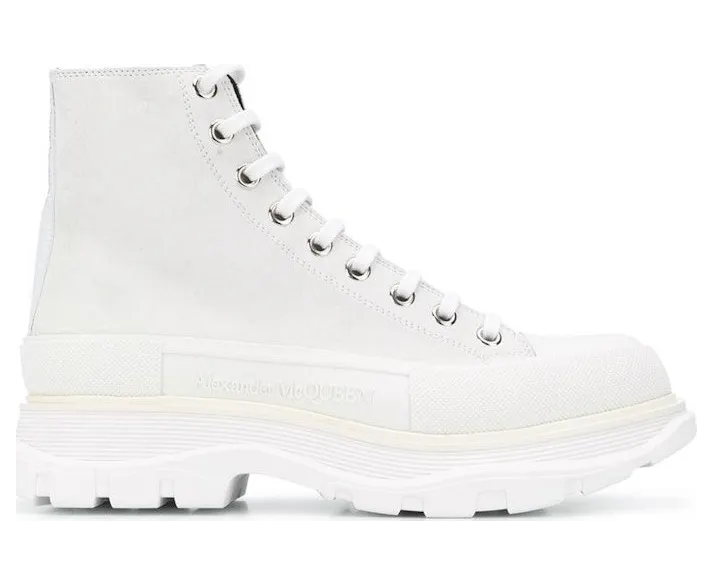 Alexander McQueen Off-White Suede Tread Slick Platform High Sneakers (627206WHBGN)