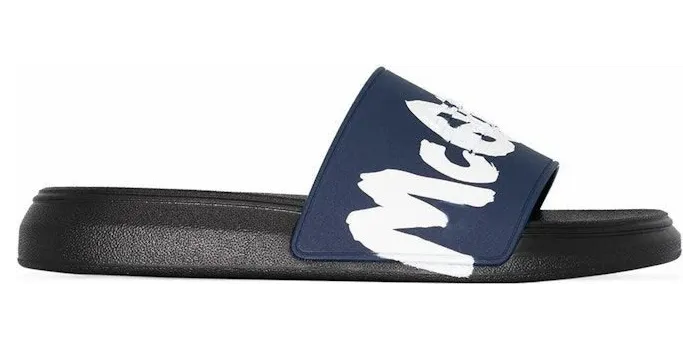 Alexander McQueen Pool Slide Graffiti Logo Black Blue White (682490W4QS34478)
