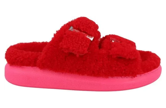 Alexander McQueen Shearling Slides Red Pink (676731WLEK36498)