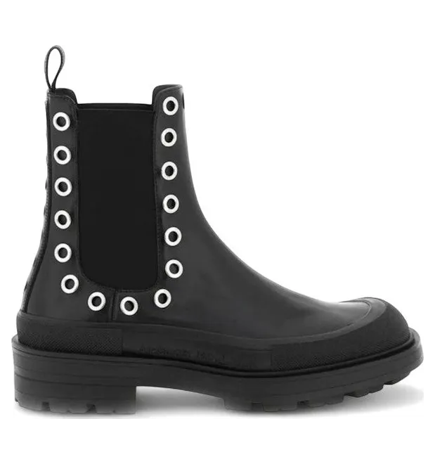 Alexander McQueen Stack Chelsea Eyelet Boot Black Silver (730094 WHSWV 1081)
