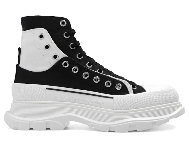 Alexander McQueen Tread Slick Ankle Boot Black White Overlapping Panels (735819 W4TGR 1170)