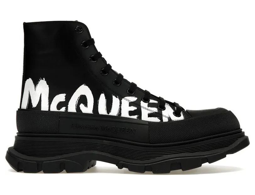 Alexander McQueen Tread Slick Boot Leather Graffiti Black White (682422 WIABD 1070)