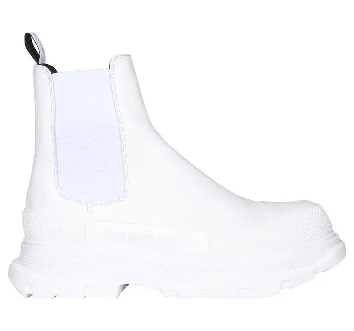 Alexander McQueen Tread Slick Chelsea Boot Leather Triple White (634617WHZ619071)