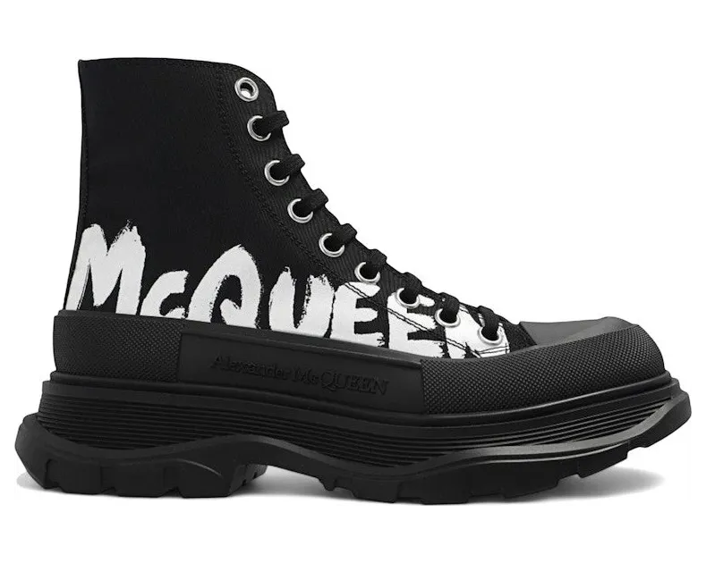 Alexander McQueen Tread Slick High Top McQueen Graffiti Logo Black White (708752 W4RQ2 1006)