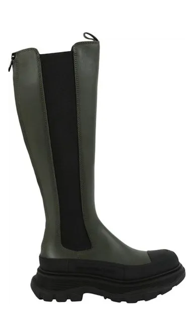 Alexander McQueen Tread Slick Knee High Boots Khaki Black (666410WHZ663241)