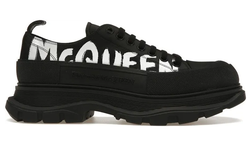 Alexander McQueen Tread Slick Low Lace Up Graffiti Black White (682423WIABD1070)