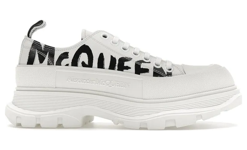 Alexander McQueen Tread Slick Low Lace Up Leather Graffiti White Black White (682423WIABD9488)