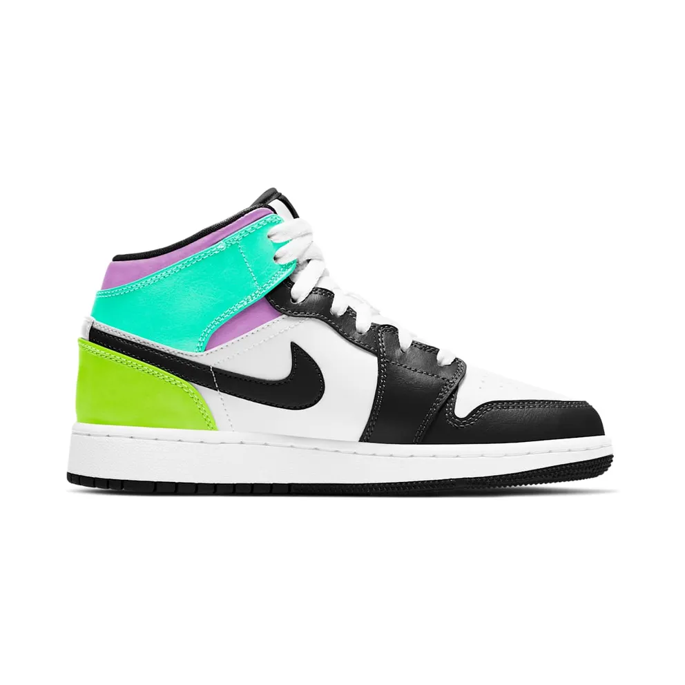 Air Jordan 1 Mid Pastel Black Toe (GS) (2021) – “White / Black-volt-green Glow” (554725-175)