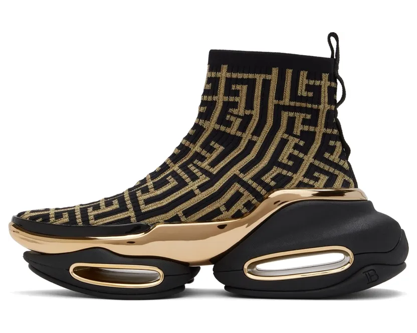 Balmain Black Knit Monogram B-Bold High-Top Sneakers (XN0VJ684TKMP) (3)