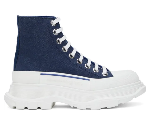Alexander McQueen Indigo Denim Tread Slick High Sneakers (611706 W4PD1)