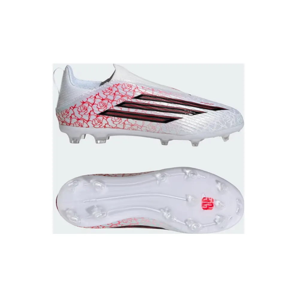 adidas F50 League Lamine Yamal Laceless Firm Ground Football Boots Kids “Cloud White / Core Black / Lucid Red” (KJ3780)