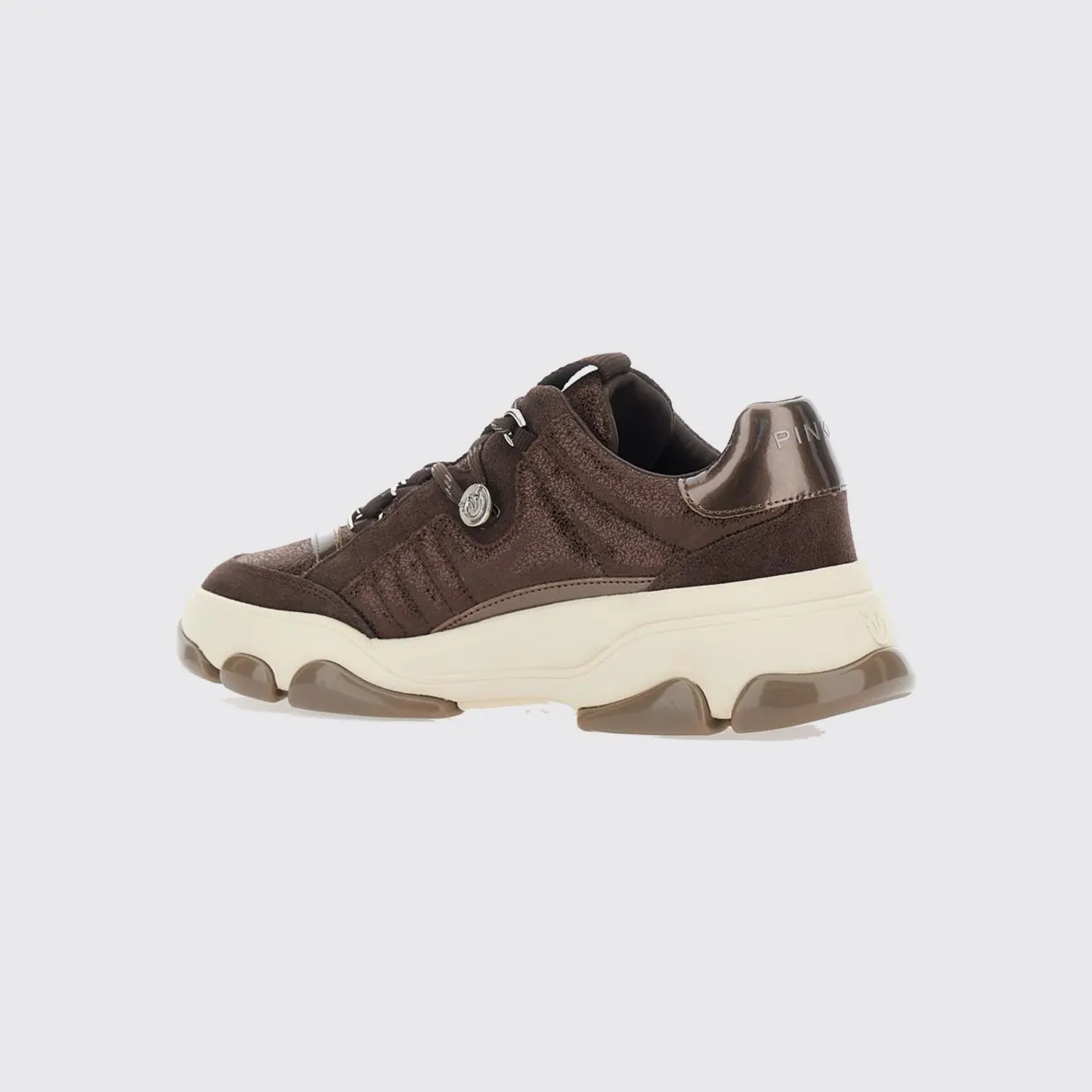 Pinko Low Top Leather and Suede Sneakers with Love Birds Metal Logo Brown (SS0195P002L72) (2)
