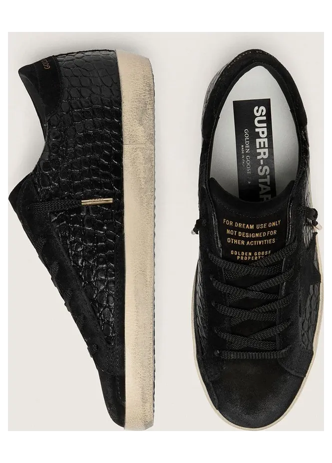 Golden Goose Super-Star Ltd In Black Croc-Print Leather With Black Suede Star And Heel Tab (GWF00101.F008305.90100) (3)