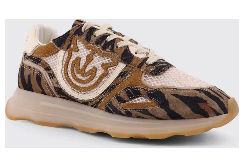 Pinko Zoe Zebra Mesh and Suede Sneakers Beige (SS0175P088AA0)