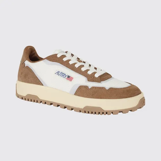 Autry Wildpace Low Leather and Mesh Sneakers with Contrast Logo and Serrated Sole Brown (LDLMAK13)
