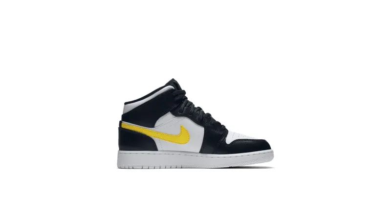 Jordan  1 Mid Multi-Color Swoosh (GS) Black/White-University Red-Tour Yellow (554725-052)
