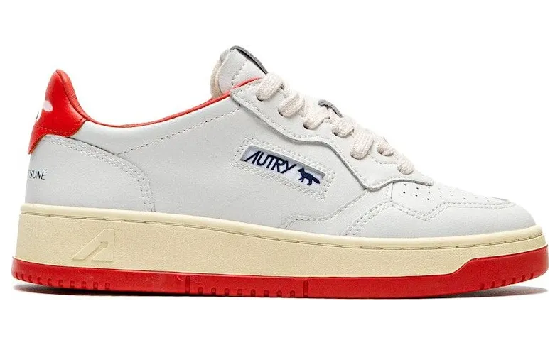 Autry Medalist Leather Low Maison Kitsuné White Red (AULW-MK02)