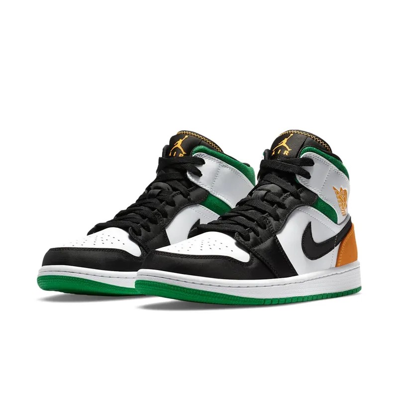 Jordan 1 Mid Oakland White/Black-Green-Yellow (852542-101)