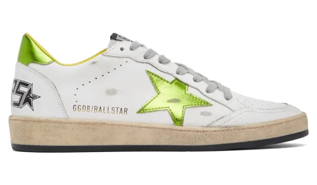 Golden Goose White and Green Ball Star Sneakers (GMF00117.F000383.1029)