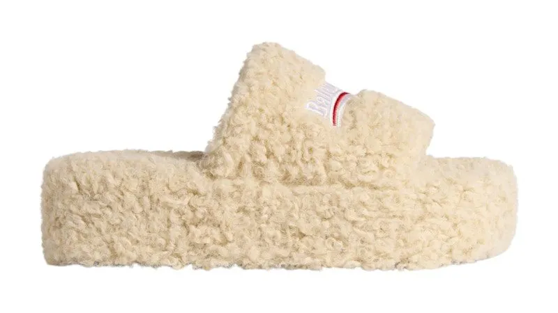 Balenciaga Furry Platform Sandal Beige White Red (762826 W2DO1 9795)