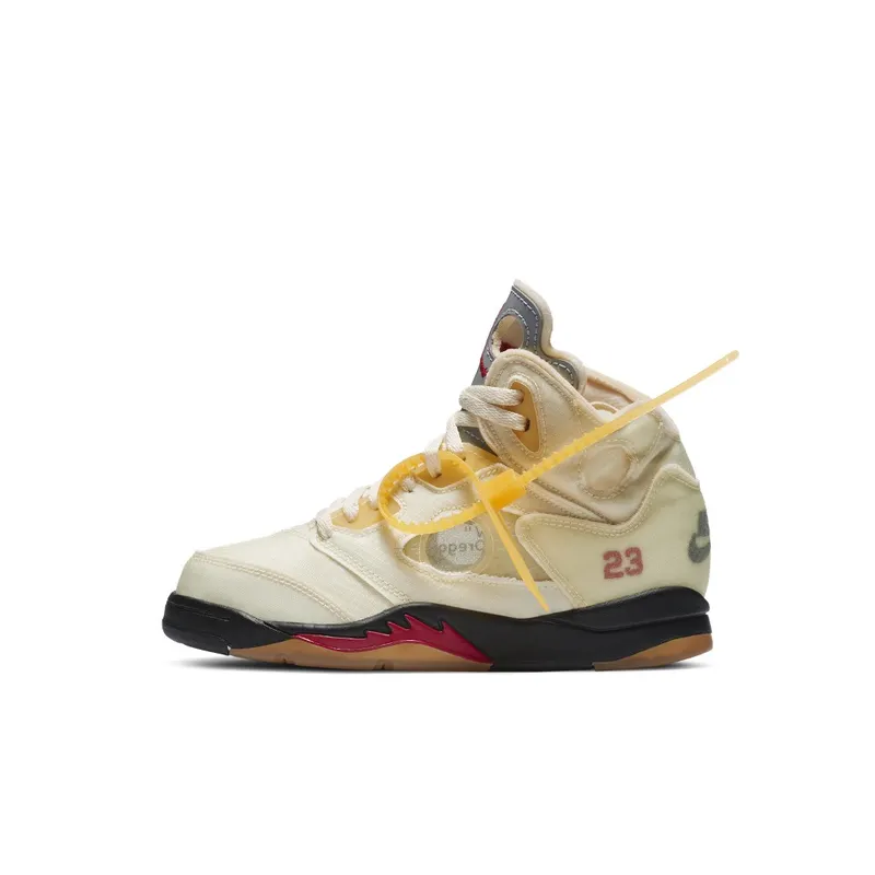 Jordan 5 Retro OFF-WHITE Sail (PS) Sail/Fire Red-Muslin-Black (CV4827-100)