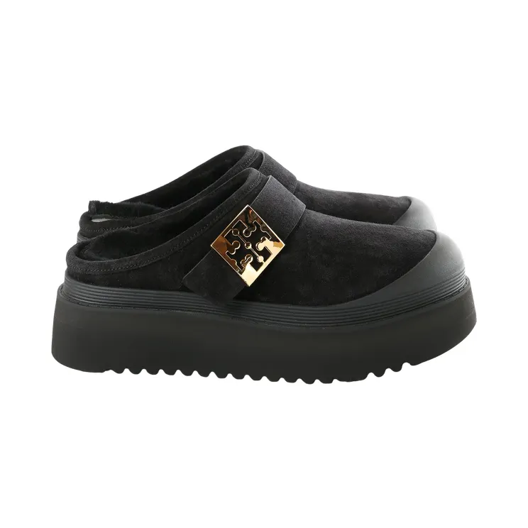 Tory Burch Mellow Shearling Platform Mule “PERFECT BLACK/GOLD” (175366-006)
