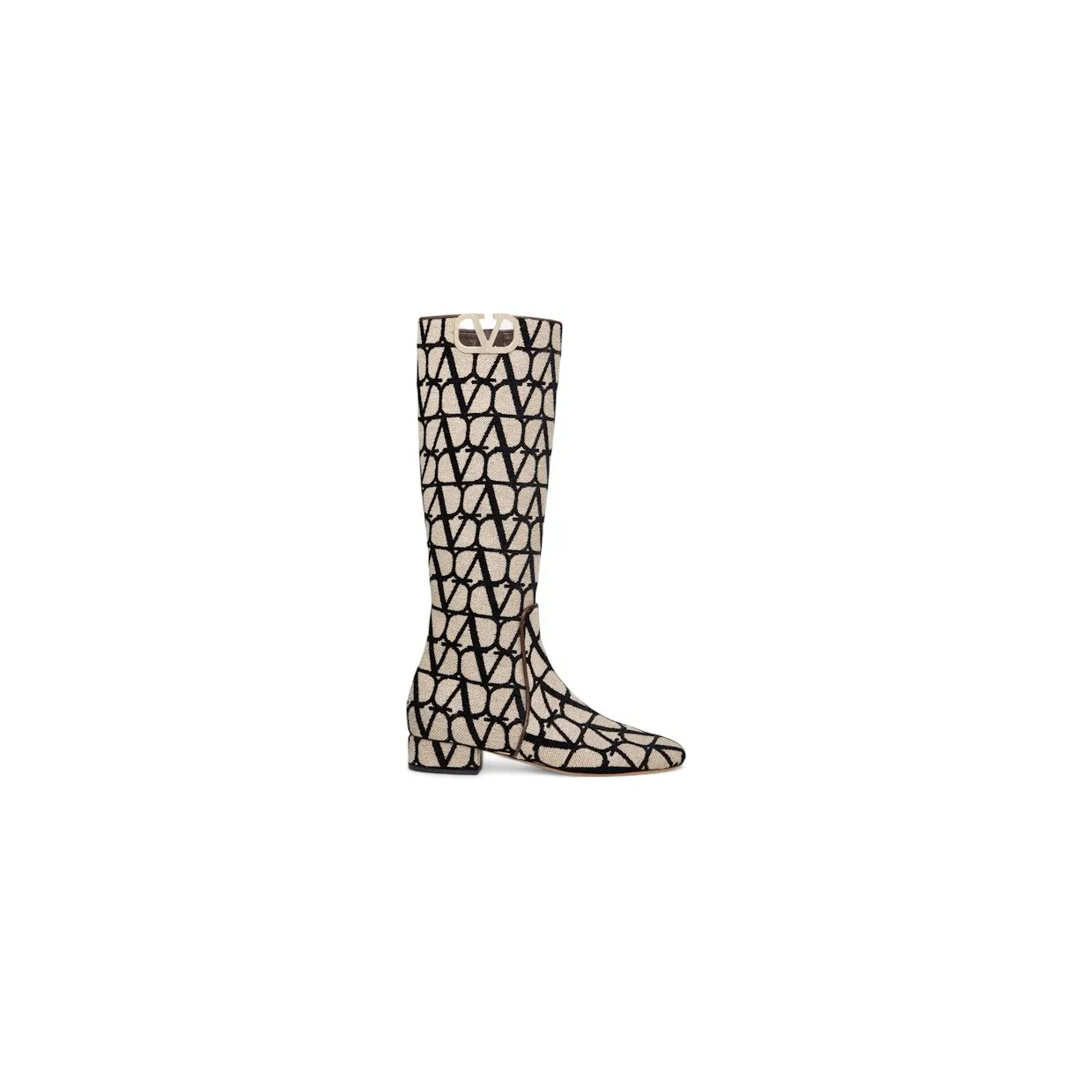 Valentino V’Logo Type Toile Iconographe Boots Beige Black (2W2S0FT9EBH6ZN)