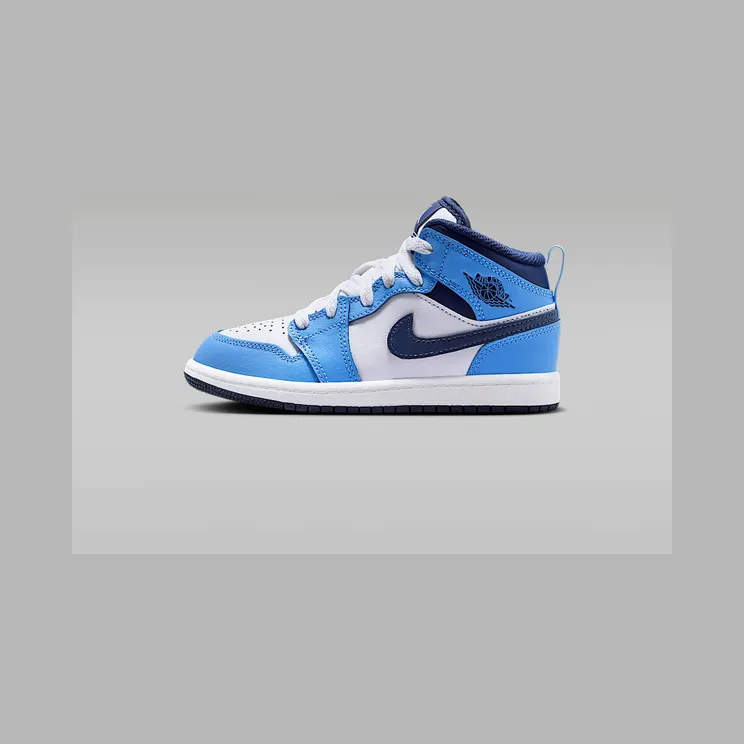Jordan 1 Mid “University Blue / White / Sail / Midnight Navy” (DQ8424-405)