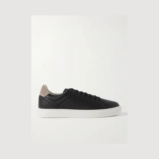 Brunello Cucinelli Suede-Trimmed Full-Grain Leather Sneakers Black (MZUASBJ264)