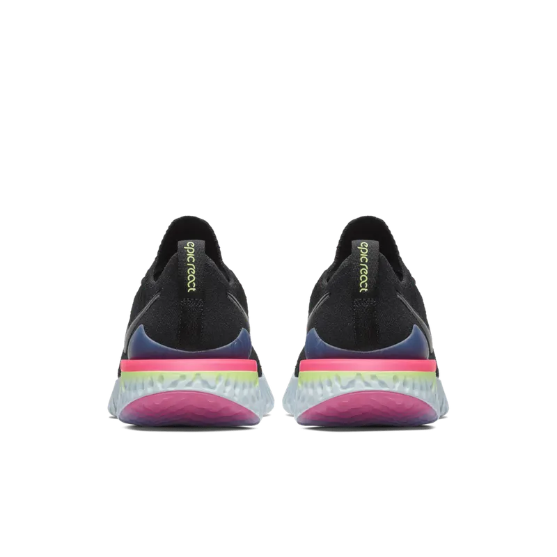 Nike Epic React Flyknit 2 Black Sapphire Hyper Pink (W) Black/Black-Sapphire-Lime Blast-Hyper Pink-Blue Tint (BQ8927-003)