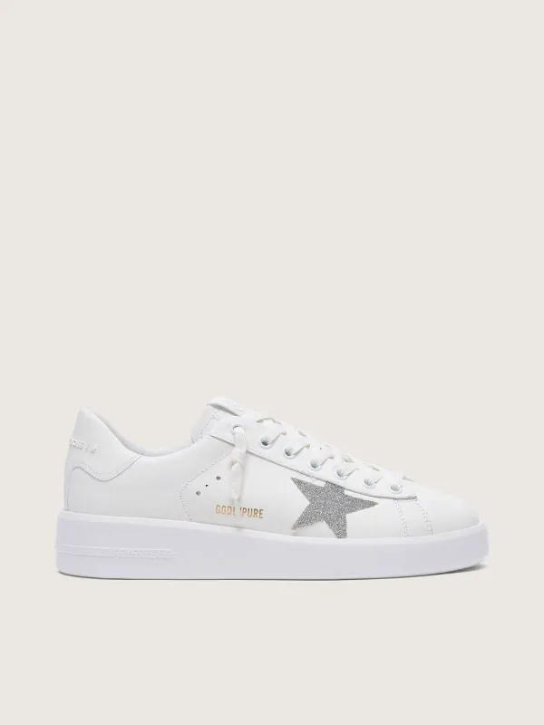 Golden Goose Women’S Purestar In White Leather With Silver Swarovski Crystal Star (GWF00197.F002789.80185)