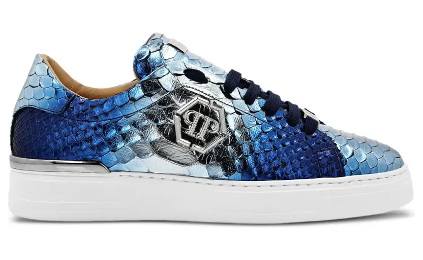 Philipp Plein Metallic met slangenleer-effect “Blue” (PADSUSC0561PLE029P)